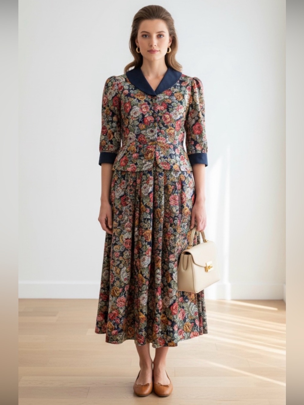 Vintage 80s Lanz Originals Floral Prairie Midi Dress with Pockets - Modern Sz 4